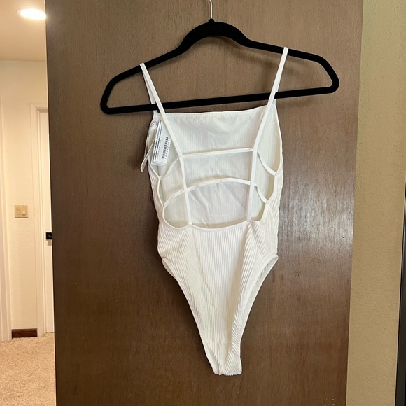 Forever 21 Ribbed Square Neck Caged Back Bodysuit - Picture 3 of 5